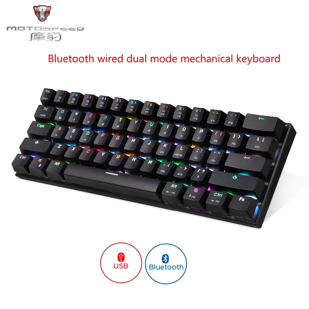 Motospeed CK62 Bluetooth wireless wired gaming mechanical keyboard 61 Keys RGB LED Backlit For Android IOS Mac OS Windows