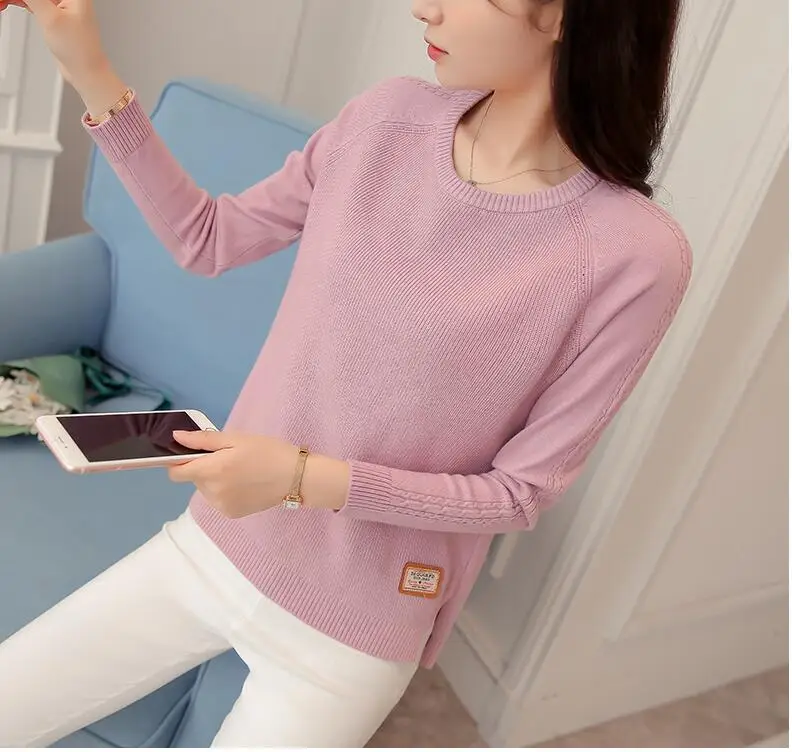 Женский свитер весенний корейский короткий Универсальный Зимний свитер вязаная рубашка с длинными рукавами Свободный женский свитер пуловер