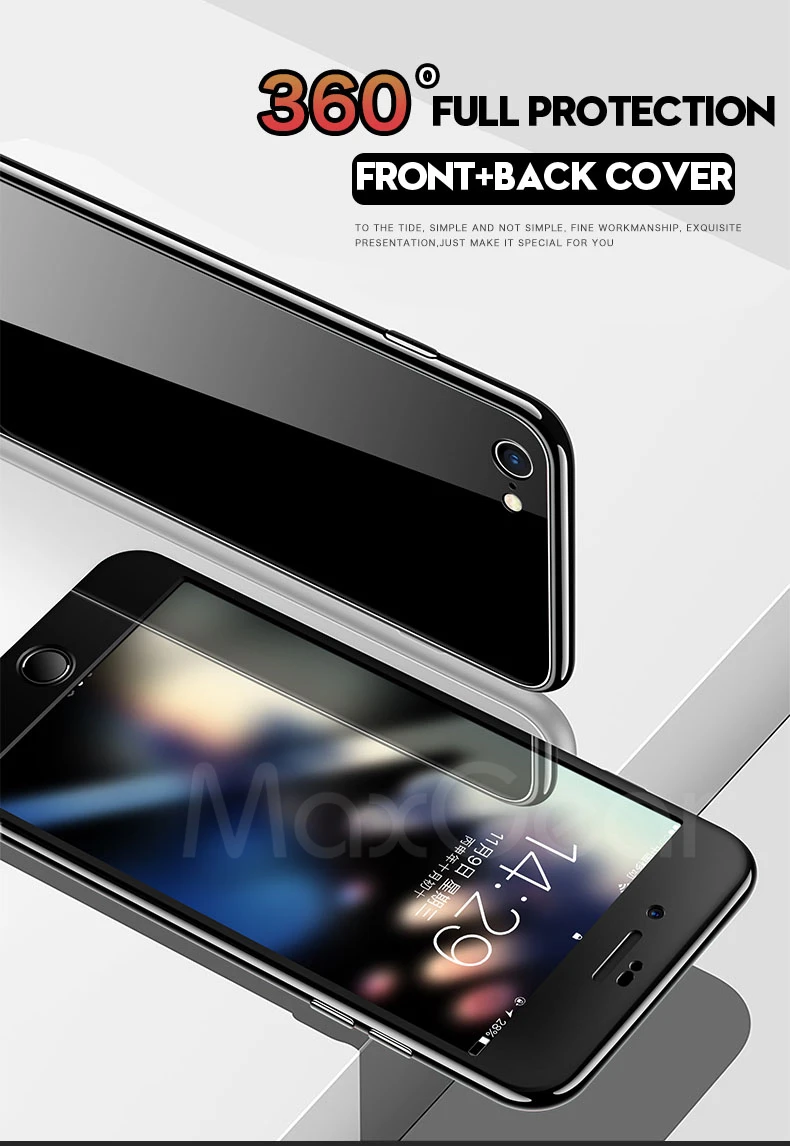 MaxGear Магнитный адсорбционный чехол на 360 градусов для iPhone X, 8 PLUS, 7, 6, 6S Plus, Магнитный чехол из закаленного стекла для IPhone 7, 8, полное покрытие