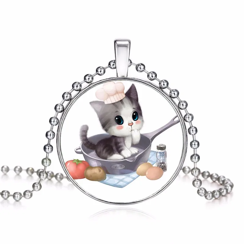Cat Series Small Cute Cooking Cat Chef Chain Necklace For Girls Trendy Friendship Animal Portrait Necklace Eggs Pan 62014402
