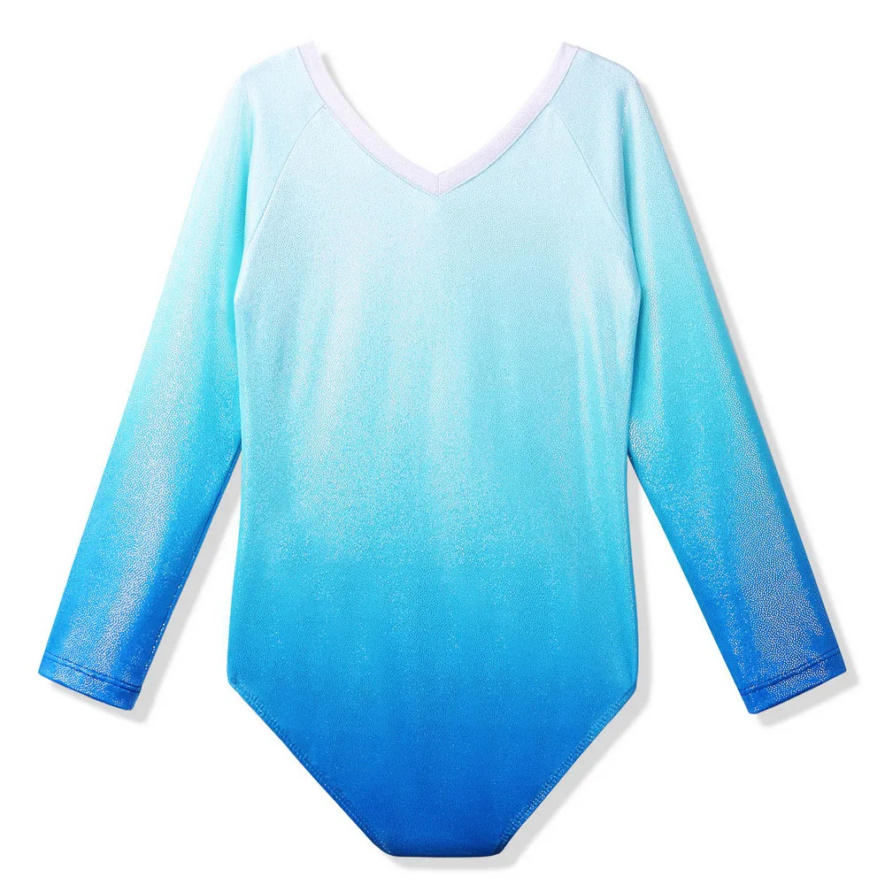 BAOHULU, брендовый гимнастический трико с длинным рукавом для девочек, детский синий танцевальный костюм с градиентом, Детский костюм для балета