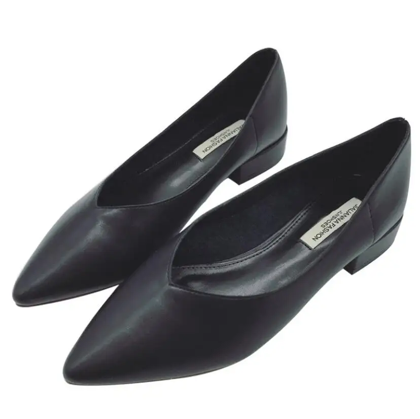 Г., женская обувь на плоской подошве из натуральной кожи обувь с заостренным носком на толстом каблуке обувь в стиле ретро из мягкой кожи на низком каблуке - Цвет: Черный