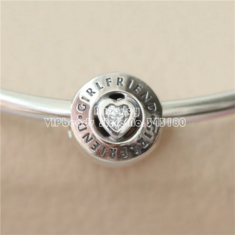 2017 Autumn 925 Sterling Silver Girlfriend Charm With Clear CZ Hearts