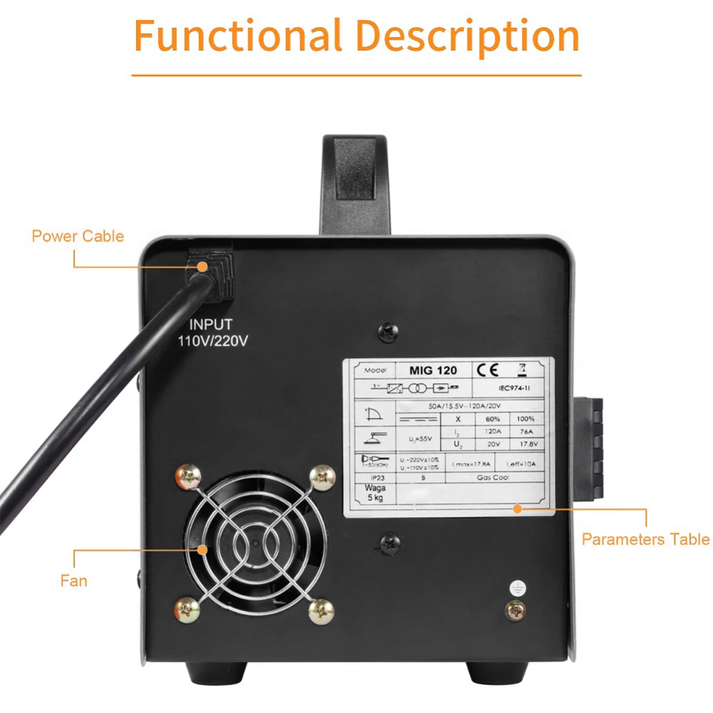 HZXVOGEN Mig сварочный аппарат без газа 110V 220V MIG120 Mag сварочные аппараты из железной стали сварочное оборудование MIG MAG сварочный аппарат портативный сварочный аппарат
