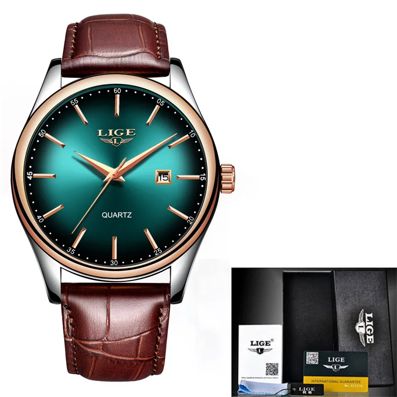 LIGE новые мужские s часы лучший бренд класса люкс полный стальной Бизнес Кварцевые часы мужские фитнес спортивные водонепроницаемые часы Relojes Hombre+ коробка - Цвет: L gold green