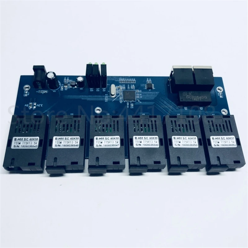 

10/100M Fast Ethernet switch Converter 25KM Ethernet Fiber Optical Media Converter Single Mode 2*RJ45 and 6*SC fiber Port PCBA
