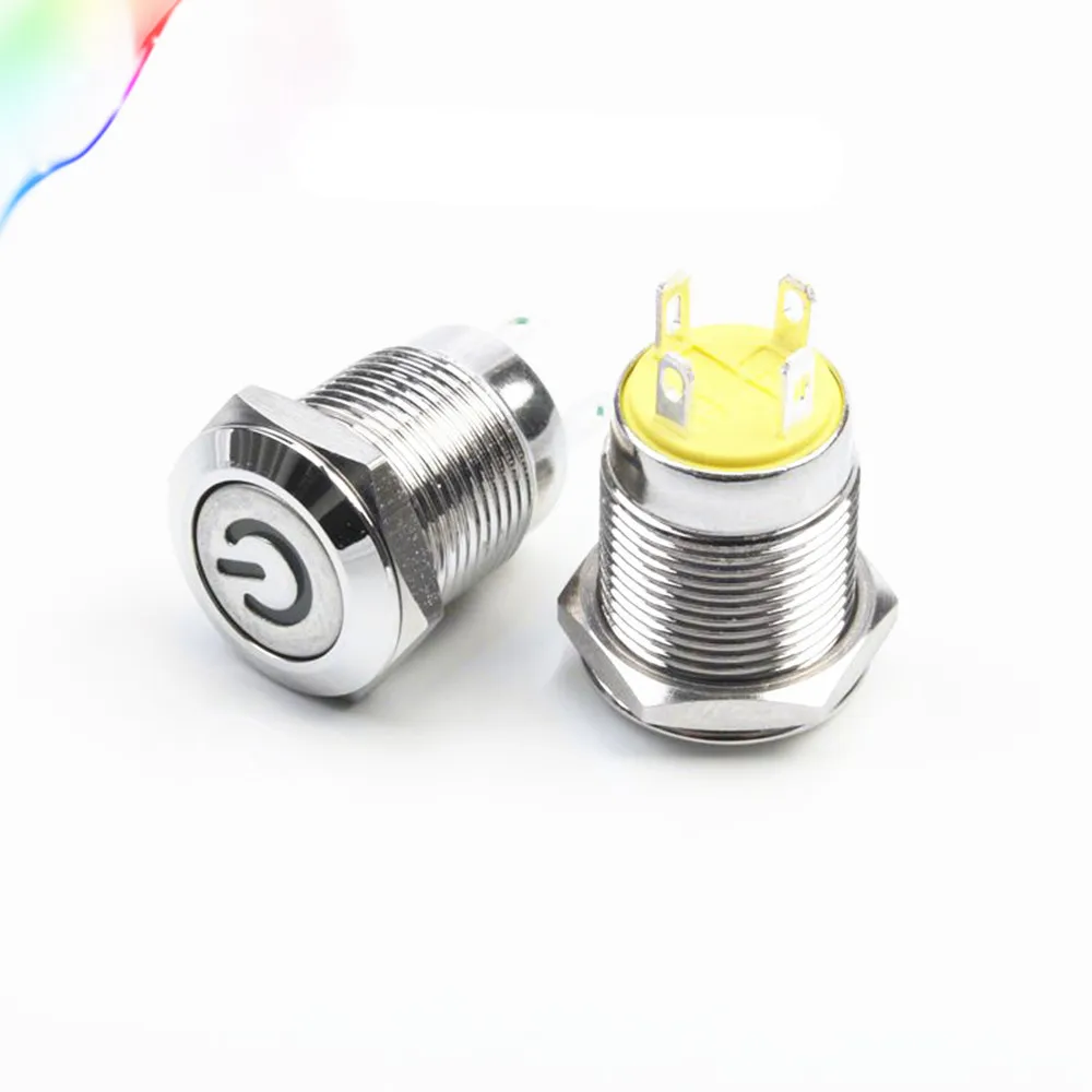 

1pcs 12 mm self-locking and Self reset metal button with light switch voltage 12 v current waterproof rust power label