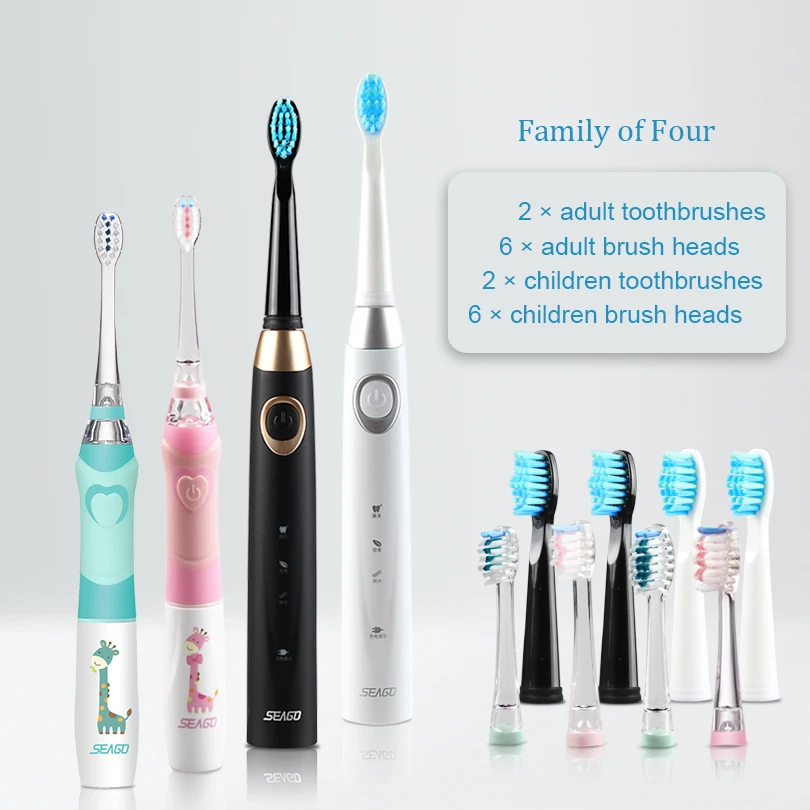 SEAGO Electric Tooth Brush Family Set Waterproof Rechargeable Electronic Toothbrush Automatic Toothbrush Set Dental Cleaning