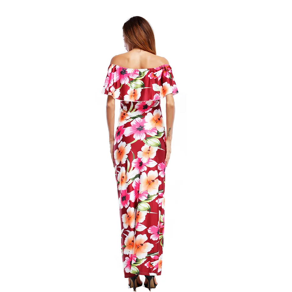 Women Boho Maxi Dress 2017 Floral Off Shoulder Ruffled Print Party Long Dresses Feminine Floor Length Gown Plus size 5XL  (12)