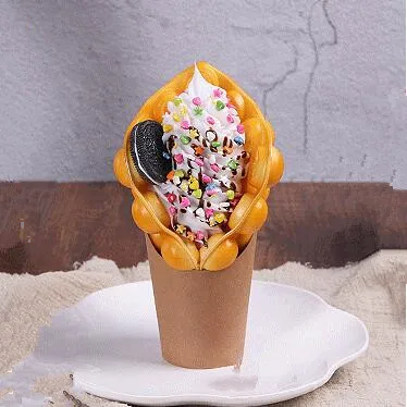 

Fake ice cream egg waffle model display ; Simulation food eggettes puff egg bubble waffle model sample dessert display