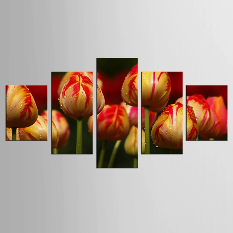 

5 panel garden tulip mural art home decoration living room canvas printing modern painting XL-FJ312-1