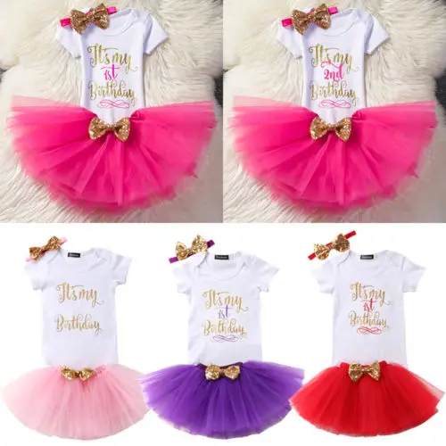 

2018 New Kids 1st/2nd Birthday Skirts 2Pcs Princess Baby Girls Toddler White Romper Skirt Party Tulle Dress Child Summer Outfits