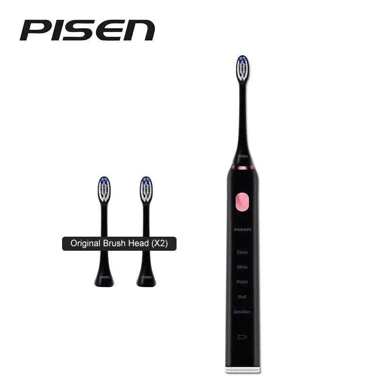 

PISEN electric toothbrush with 2 heads teeth USB Rechargeable Teeth Gums Massage Brushes Teeth Cleaning Travel Toothbrush