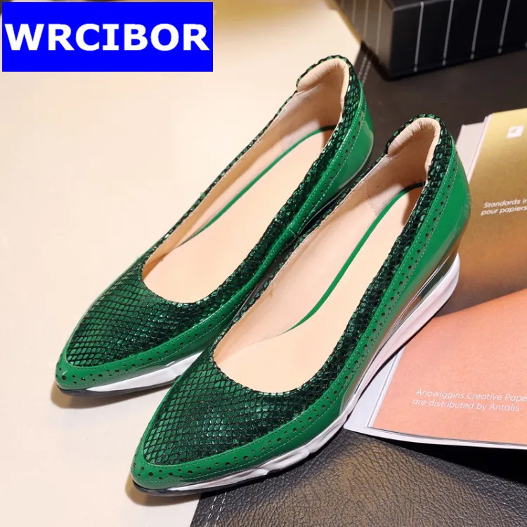 

2017 Women Casual shoes fashion serpentine Women's pumps platform wedges high heels genuine leather woman leisure moccasins