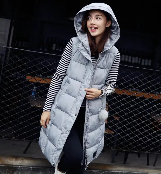 Пусть-установить новые зимние теплые корейские узкие; подошва, ПОДБИТАЯ хлопковой тканью; женская теплая ветровой колпак жилет - Цвет: Серый