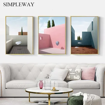 

Modern Architecture Building Picture Scandinavian Poster Abstract Nordic Landscape Print Wall Art Canvas Painting Room Decor