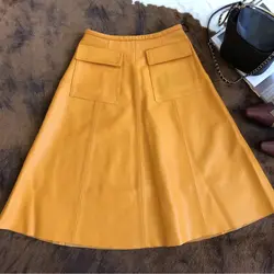 Кожаные юбки для женщин, модные трапециевидные желтые элегантные юбки высокого качества для женщин, 2018 новые женские юбки