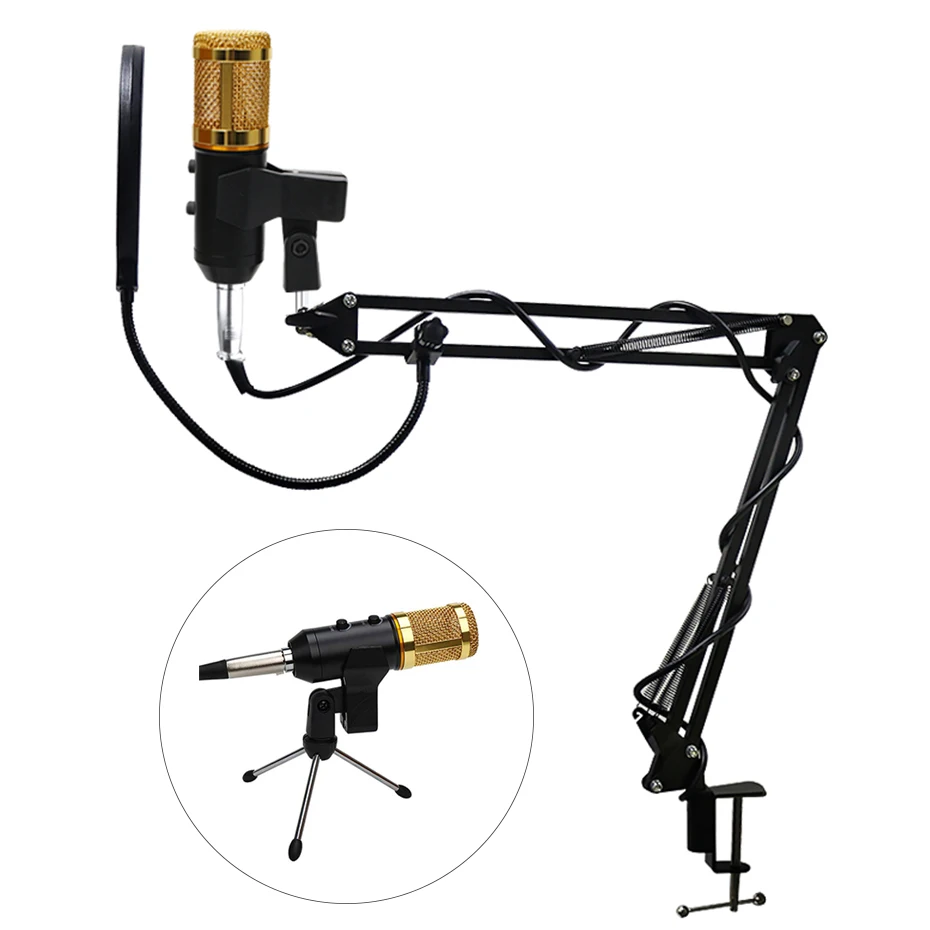 Профессиональный конденсаторный микрофон MK F200FL с подставкой и поп фильтром для
