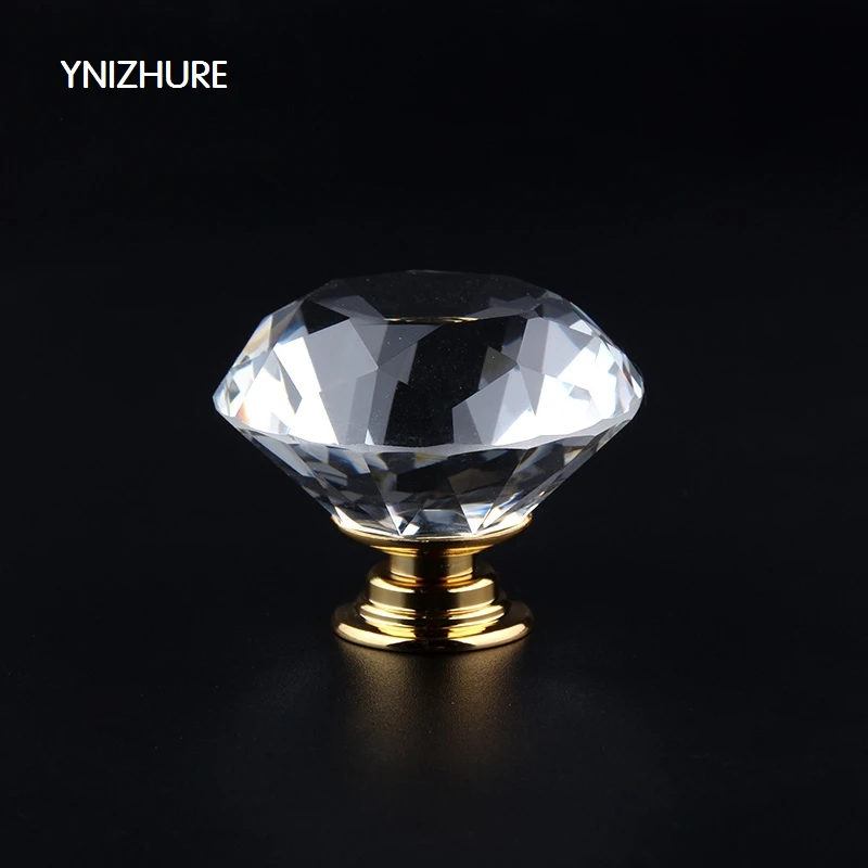 10pcs 40mm Diamond Door New Transparent Crystal Glass Pull Drawer Cabinet Furniture Handle Knob Screw Hot Worldwide Gold Base