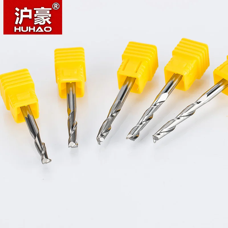 HUHAO 1pc 4mm 2 Flutes Spiral with blade Milling Cutter CNC End Mill router bit for wood tungsten carbide router tool fresa cn