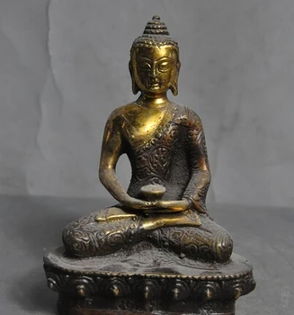 

JP S1151 Old Tibet Buddhism Joss Bronze Gilt Sakyamuni Shakyamuni Tathagata Buddha Statue
