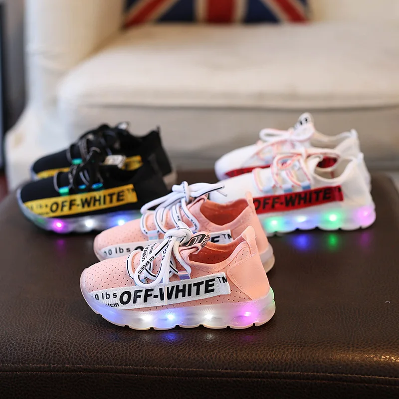 Brand LED Lighting Children Casual Shoes Patchwork Off Kids Sneakers