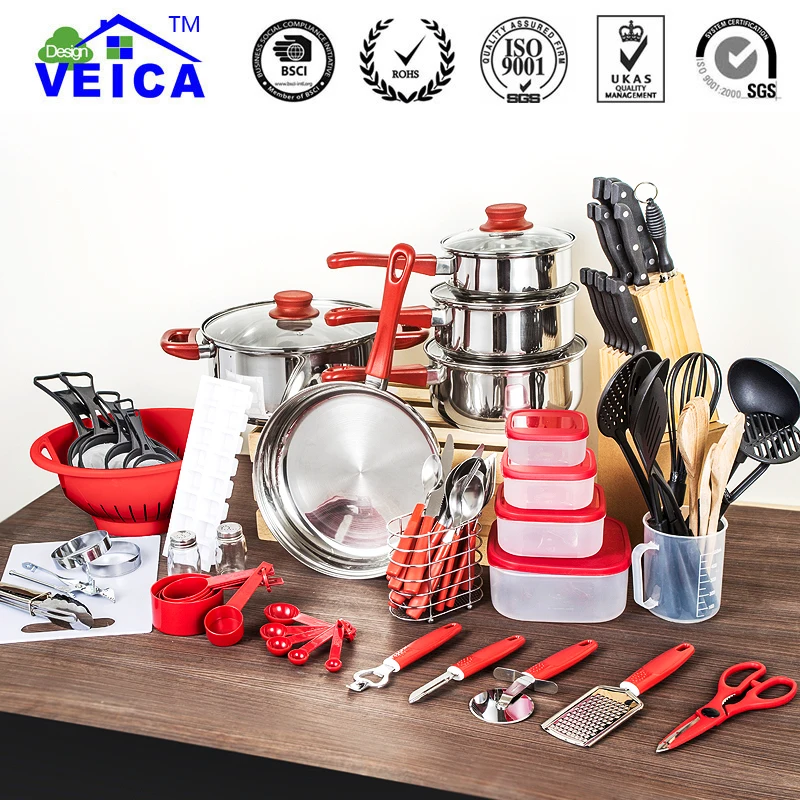 

80 Pcs cooking pots and pans set utensils shovel soup spoon stainless steel and nylon material kitchen tools Cookware Set