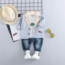 HYLKIDHUOSE/ комплекты одежды для маленьких мальчиков, комплекты одежды для малышей, пальто, футболка в полоску, джинсы, Inafnt, пальто ume