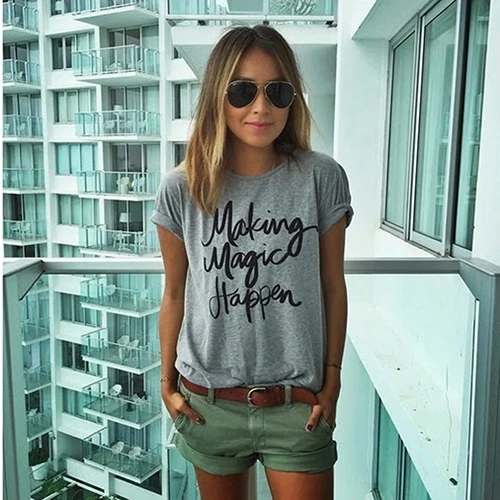 

Women Summer Casual T-shirt Graphic Letters Printed Round Neck Short Sleeve TopFemmes camisa chemise camicia Mujer Clothes