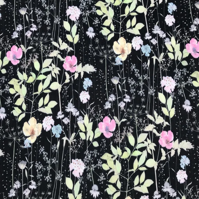 

100X145cm Fashion Week Runway Small Flowers Black Polyester Fabric for Baby Girl Summer Dresses Shirts Skirts DIY-AF482
