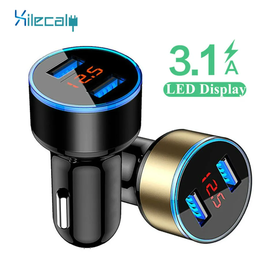 Dual USB Car Charger Adapter 3.1A Digital LED Voltage Current Display Auto Vehicle Metal Charger For Smart Phone Tablet