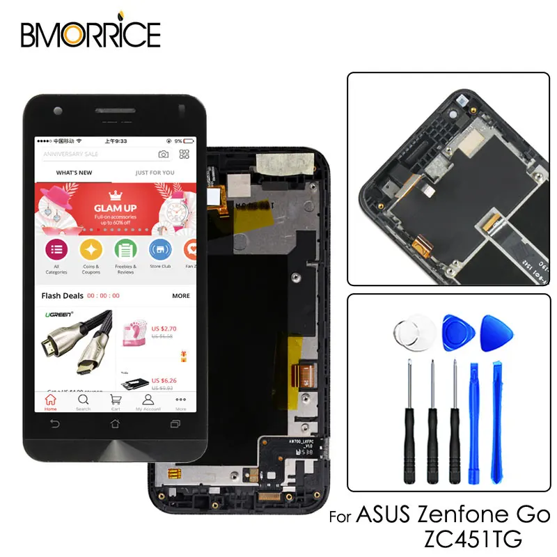 

For ASUS Zenfone Go ZC451TG LCD Display Touch Screen Digitizer Assembly Original 4.5'' with Frame Black