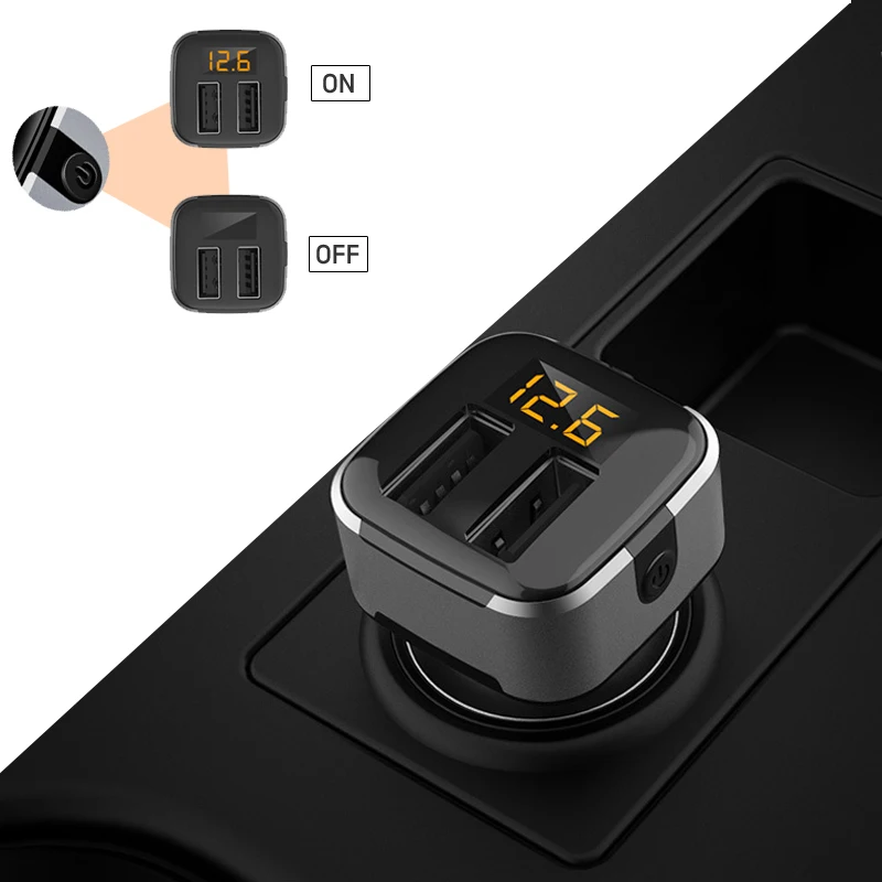 

18W Dual USB Car Charger Power Button Quick Charging Adapter Car Lighter Charger for iPhone XXS Max 8 Plus 2 Port Chargers Cable