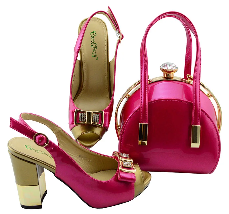 Fushia hot pink shoes and bag set newest fashion design size 38 42