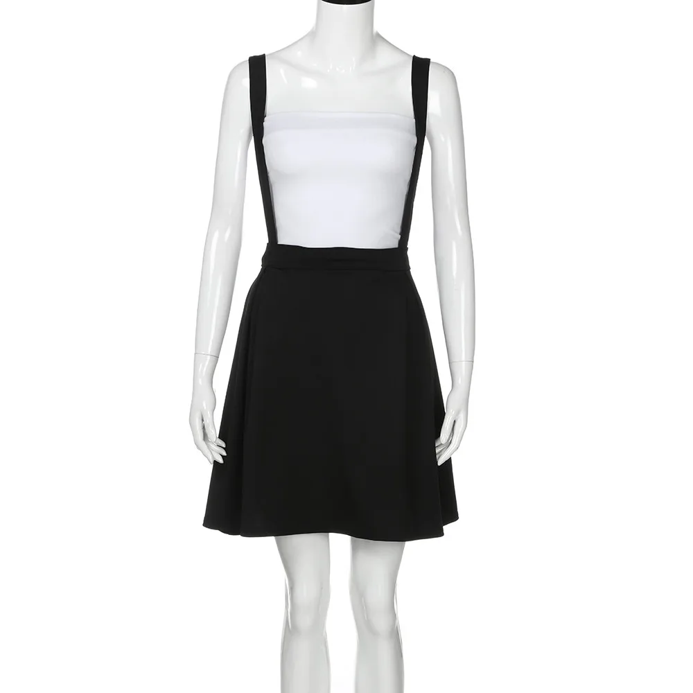 Мода летние юбки женские черные свободные ремень тонкая высокая талия юбка, чистый цвет короткая мини юбка размера плюс S-5XL