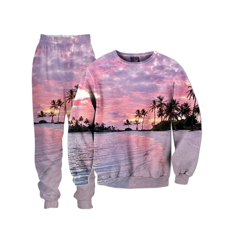 

Plam Trees 3D All Over Printed Crewneck Sweatshirts Sweatpants Tracksuits Beach Streetwear Kid Women Men Sets US Size Dropship