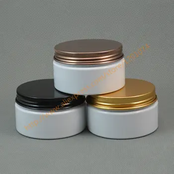

100g White Plastic Jar Milk Color Empty PET Cosmetic Packaging,100ml white PET jar with Cap Black/Bronze/Gold Aluminum Screw