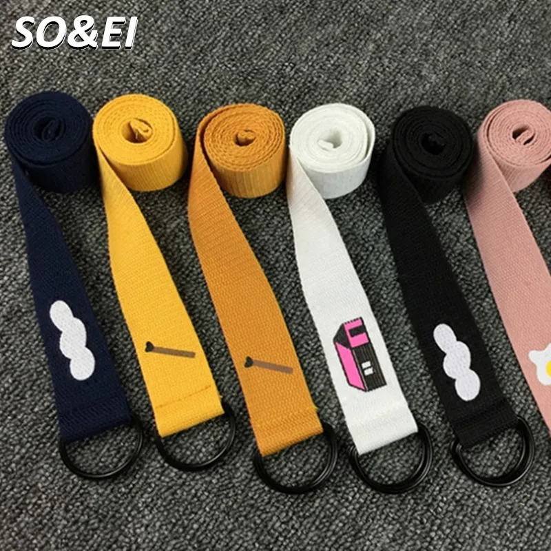 

SOEI Canvas Punk Belt Men Women Kawai Harajuku Carton Belt Women Men Women White Belt With Simple Double Ring Design Party Belt