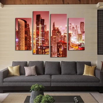 

Unframed 4 panel The Pretty City Night Large HD Picture Decorative Art Print Painting On Canvas For Living Room Wall Decor