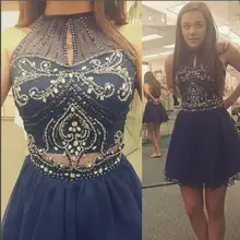 2016 schöne Kurzen Marineblau Tüll Heimkehr Kleider Perlen Cocktailkleid Für Mädchen