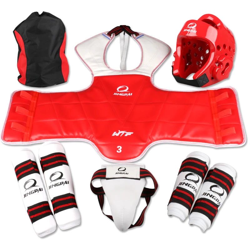 

Taekwondo Protectors Full set of 5 Pieces Child Adult Helmet Chest protector Armguards Shank Protector Crotch Free Bag