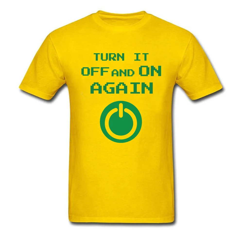 Brand Printed Casual Short Sleeve T Shirts ostern Day Crewneck 100% Cotton Tops Tees for Men Tee Shirt Casual Wholesale Turn it Off and On Again yellow