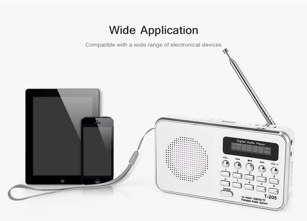 T-205, FM радио, Портативный Hi-Fi динамик с картой, цифровой мультимедийный MP3 музыкальный громкий динамик, белый, для кемпинга, пешего туризма, спорта на открытом воздухе