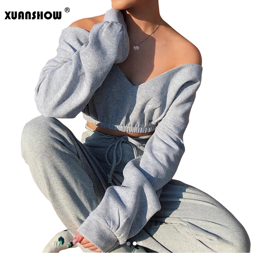 XUANSHOW женские толстовки новинка 2018 Осенний короткий свитшот Женская Сексуальная