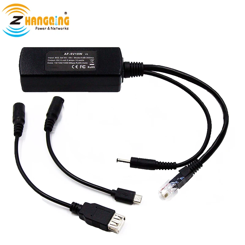 

GAF-5V10W PoE Splitter Gigabit with two different USB Cable, charging for your USB devices and 5V None-PoE Function devices