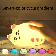 USB charging silicone LED cartoon cute cat animal night light baby bedroom breathing 7 color night light children birthday gift easter gift usb silica led cartoon night light