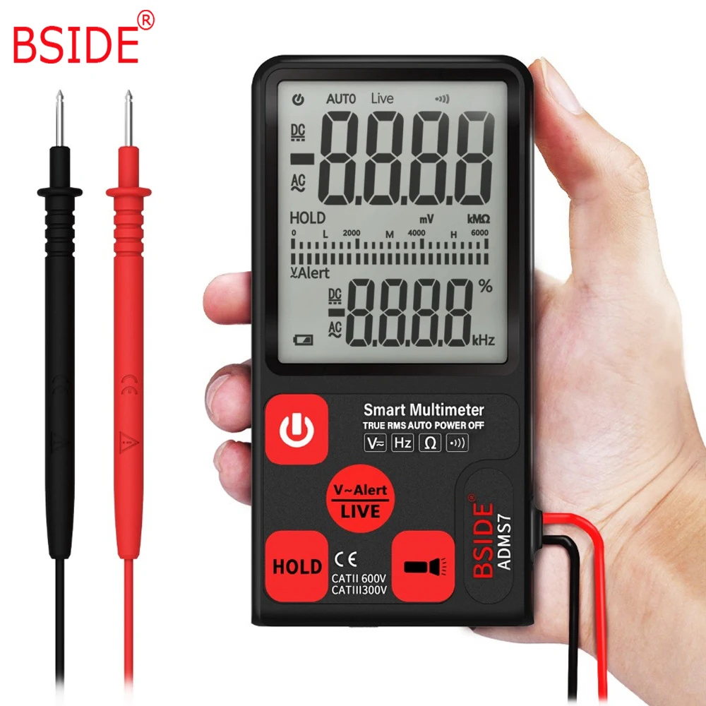 

BSIDE Large 3.5" LCD Voltage Tester Digital Multimeter ADMS7 3-Line Display Fully Auto-Range NCV Resistance Ohm Hz Tester