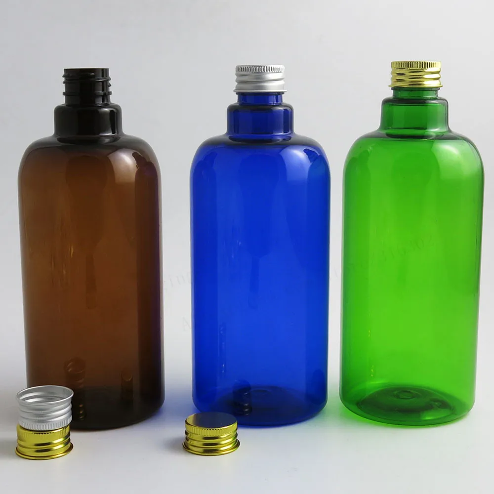 12 x 500ML Amber Blue Green Plastic Squeeze Bottles with Aluminum Cap