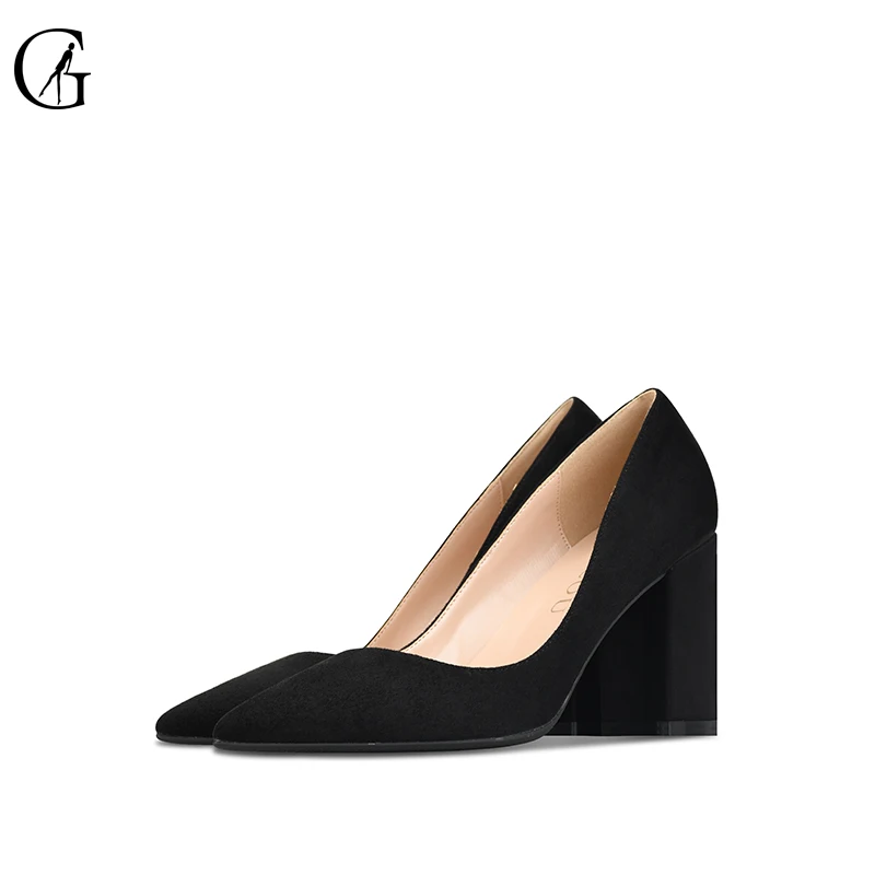 

GOXEOU Autumn 8cm Square heel High heels 2019 New Pointed Toe Shallow fashion Dress Women's shoes Office Lady shoes Size34-42