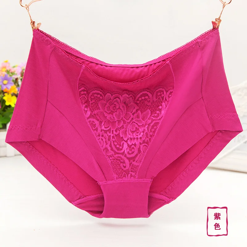 Plus Size Underwear Women Briefs Lace Panties Mid Waist Modal